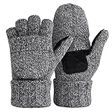 Bodvera Thermal Insulation Fingerless Texting Gloves Unisex Winter Warm Knitted Convertible Mittens with Flap Cover LG