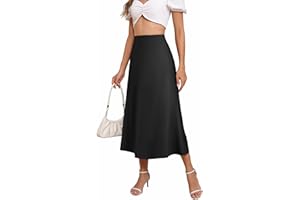 LEADINK Women's Satin Skirts Dressy Casual 2025 Fall High Waisted Cocktail Silk Glossy Wedding Flowy Elegant A Line Long Skirt