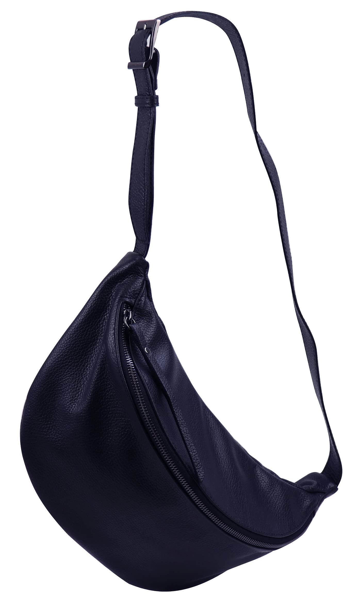 SH Leder Genuine Leather Women's Unisex Chest Bag for Festival Travel Medium Size Waist Bag Crossbody Bag Women Leather Bag 37 x 21 cm Fania G697, dark blue