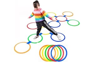 AMYESE Hopscotch Squares and Hopscotch Ring Games 11in/ 15in with 25 Connectors for Kids Balance Agility Training Obstacle Course, Indoor Outdoor Backyard Activity, Birthday Fun Play for Boys Girls