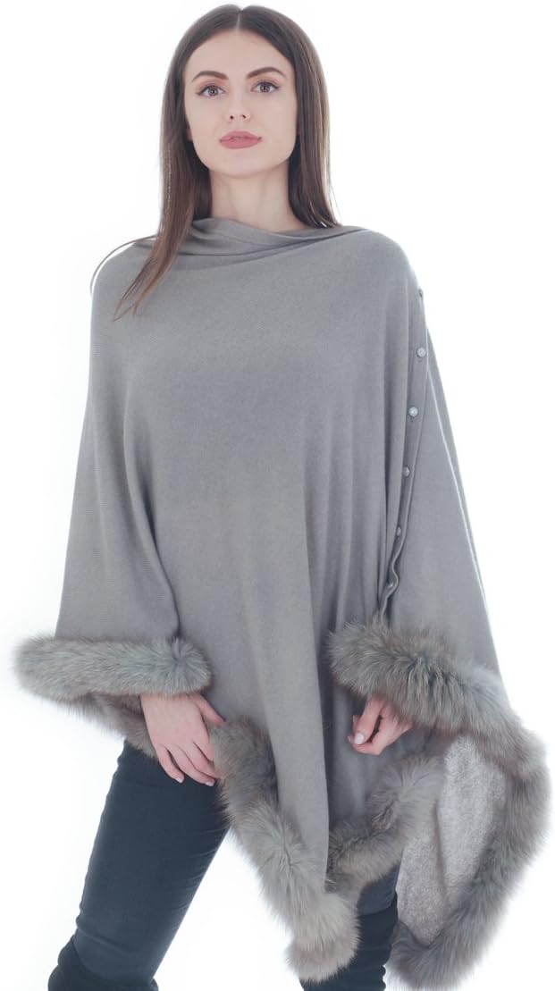 Women 100% Cashmere Fur Poncho/Wrap/Shrug Blue