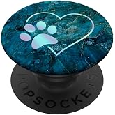 Rainbow Paw Print Heart Dog Cat Blue PopSockets Adhesive PopGrip