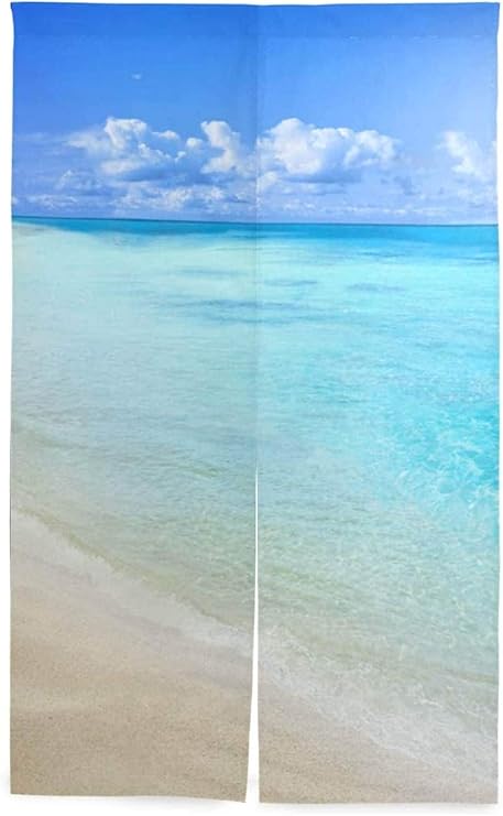 Amazon 暖簾 のれん ハワイ 北欧 砂浜 海 ブルー モダン お洒落 着替え室 暖簾 半遮光 85x180cm のれん オンライン通販