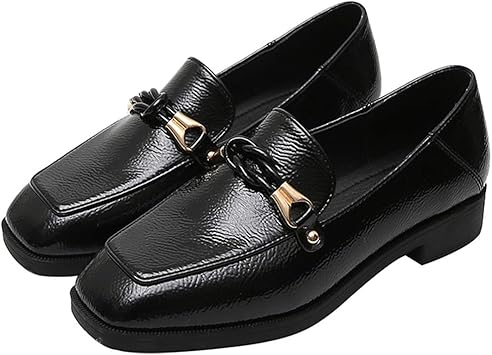 Amazon Co Jp フラットシューズレディースローファーレトロスクエアヘッドファッションレディースカジュアルシューズローヒールシューズ スポーツ アウトドア