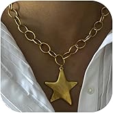 JAVARNV Chunky Star Necklace for Women Thick Gold Silver Pendant Chain Charm Dainty Statement Dress Accessories Jewelry Gift