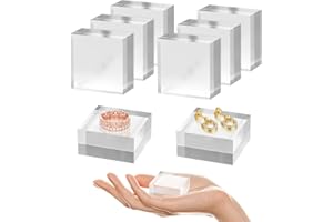 SAMYUCHO Acrylic Base 8 Pieces Acrylic Blocks for Display 2 X 2 X 1 Inch Square Riser Display Stands Trophy Base Pedestal Stands Clear Cube for Trophy Jewelry Props Food Party Crafts