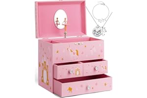 efubaby Musical Jewelry Box for Girls 8.07 x 5.12 x 6.14 with 3 Pullout Drawers Spinning Ballerina & Unicorn Jewelry Set, Music Boxes for Birthday Valentine Christmas Gift Waltz of Flowers Tune
