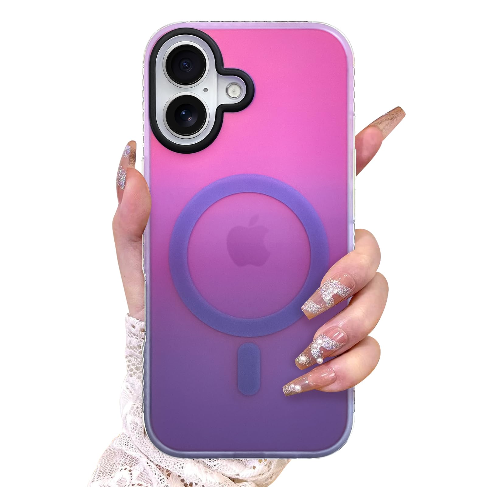 AIGOMARA Magnetic Case for iPhone 17, Compatible with Magsafe, Fluorescent Iridescent Case for Women Girls, Shockproof Translucent Matte Protective Cover 6.3 Inch 2025, Blue Purple