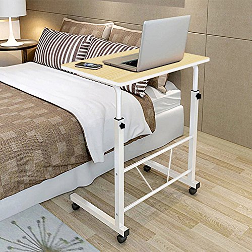 Jerry & Maggie - Adjustable Height Desk Laptop Desk Movable Bedside Table Lapdesk with 4 Wheels Flexible Wooden Stand Desk Cart Tray Side Table - Light Wood Tone - Thumbnail 6