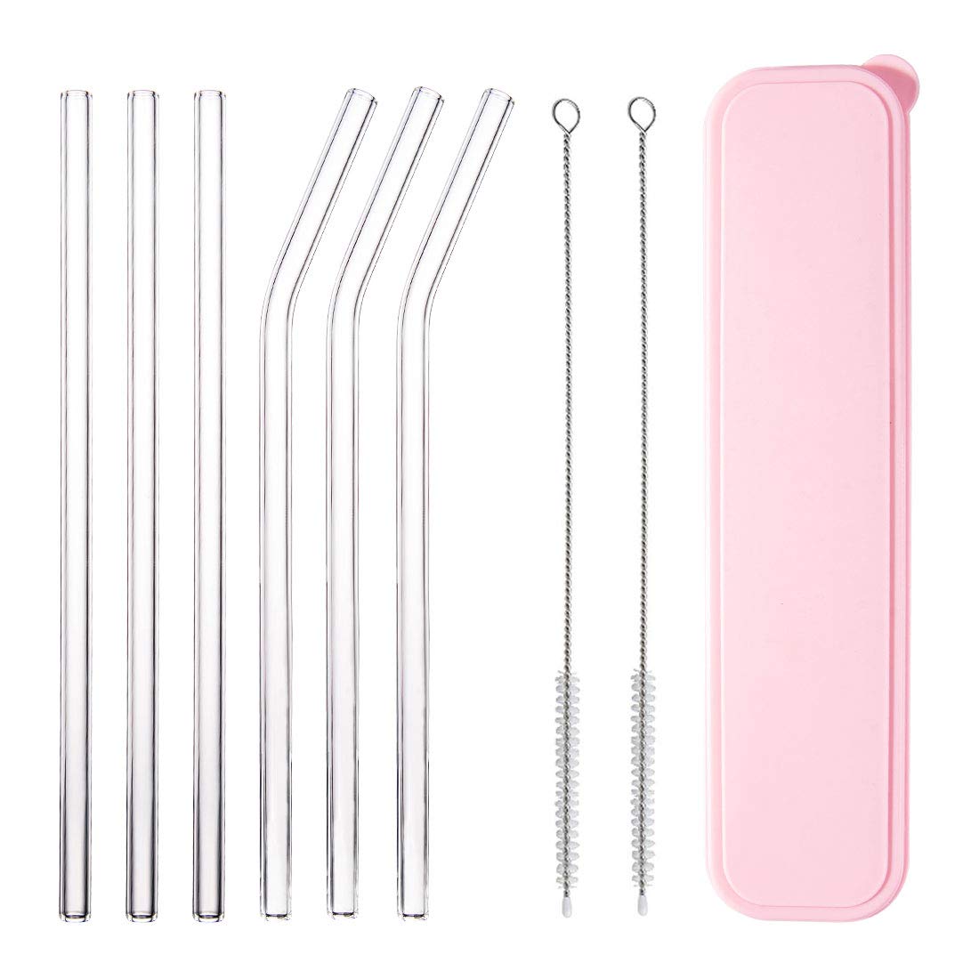 C&Z Glass Straw Healthy Reusable Eco Friendly Straight Drinking Straws for Smoothie Cocktail Hot Drinks with 2 Cleaning Brushes(3 Straight+3 Bent)