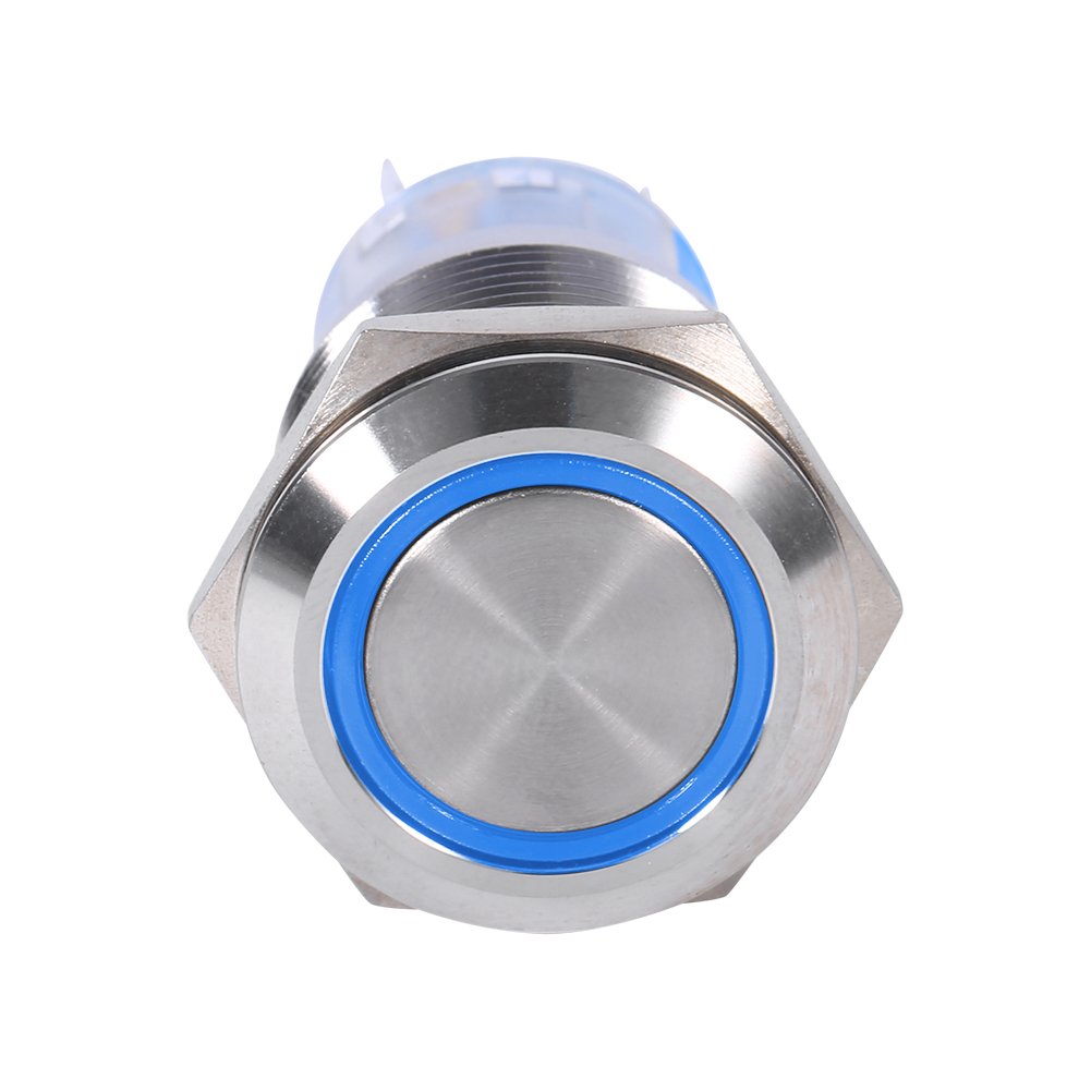 12 Volt Switch, Qiilu 12v push button switch, 19mm 12V LED Waterproof Stainless Self-locking Latching Push Button Switch(Blue)