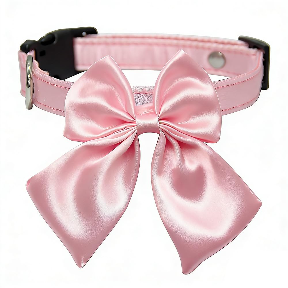 Unique Style Silk Pink Bowtie Dog Collar with Detachable Bow Tie - Comfortable for Small & Medium Dogs and Cats