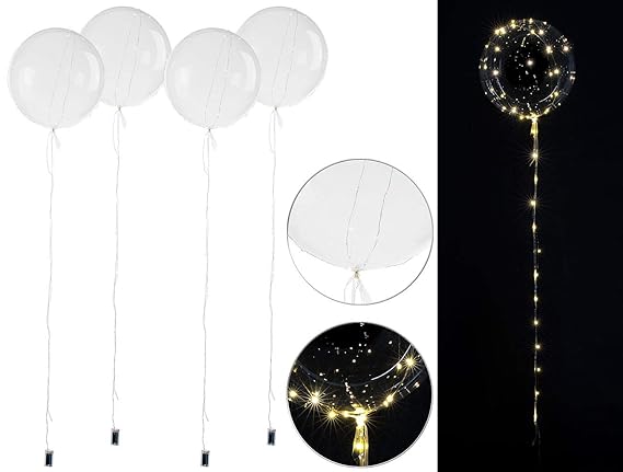 infactory LED Ballon: 4er-Set Luftballons, Lichterkette, 40 weiße LEDs, Ø 30 cm, transparent (Lichter-Ketten)