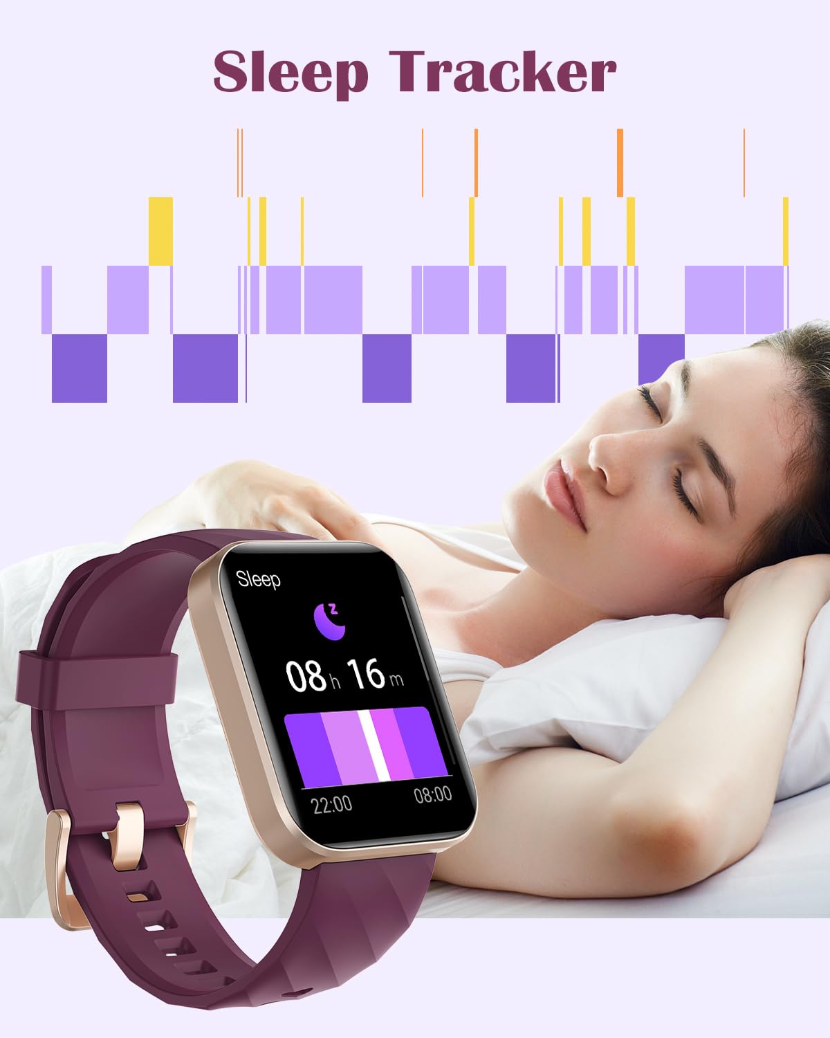 RUIMEN Smart Watches for Women Men (Answer/Make Calls) Compatible with iPhone/Android Phones, 1.85" HD Screen Fitness Tracker Heart Rate Monitor 100+ Sports Tracker Watch Waterproof (Purple) - Image 6