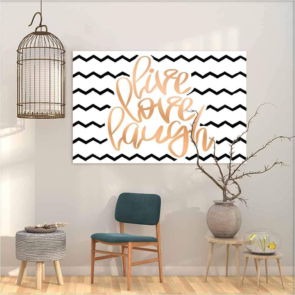 Wallpaper Live Laugh Love Decor Motivational Calligraphic Art with Zigzags Chevron Stripes Room Decor 31"x47"