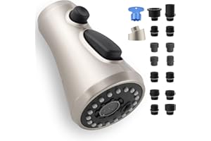 HYGIE RINSE Universal Kitchen Faucet Head Replacement Compatible with Kohler/Moen/Delta Faucet with 15 Adapter Kit, 3 Function Pull Down Sink Faucet Spray Head, Brushed Nickel