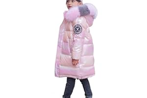 LAVIQK Kid Girls Fur Hooded Parka Puffer Down Jacket Coat Thick Winter Parka Mid Long Duck Down Puffer Padded Jacket