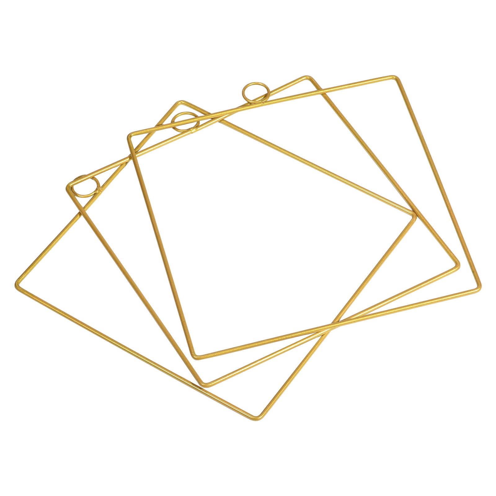 PATIKIL 10 Inch Square Metal Floral Hoop, 3 Pcs Gold Wreath Macrame Frame for Wedding Wreath Geometric Decor Party Wall Hanging, Gold Tone