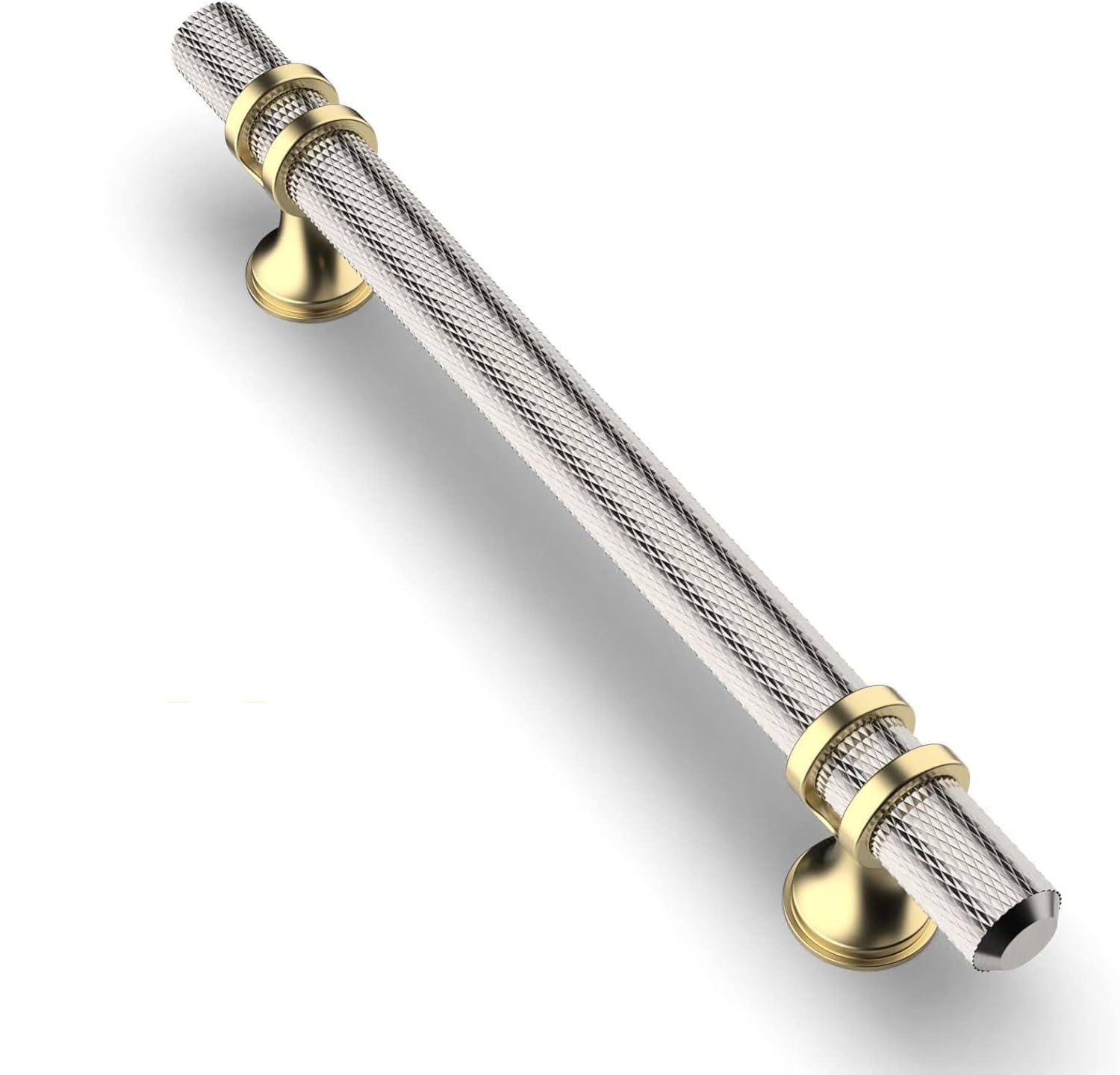 Coinkoly 10 Pack Brushed Satin Nickel and Gold Cabinet Pulls 128MM Hole Centers Kitchen Cabinet Handles Knurled Drawer Pulls Kitchen Cupboard Handles UK0002