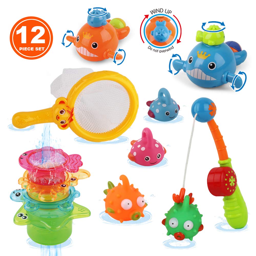 Dwi Dowellin Bath Toys Fishing Game Bathtub Toys Stacking Cups Clockwork Pool Toys Water Spray Octopus Baby Bath Toys Set Tub Toys Baby Bath Gift