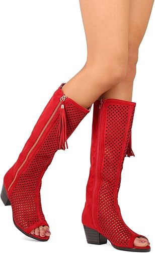 red faux suede boots