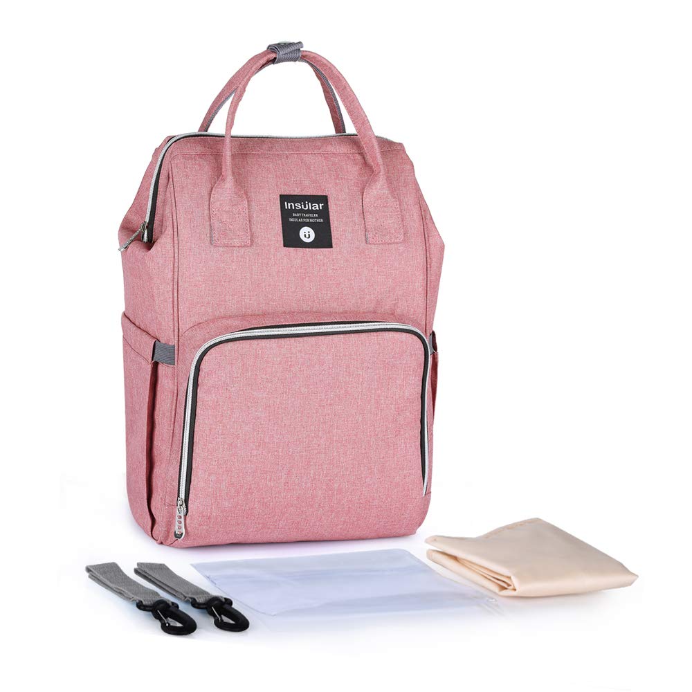 Mummy Diaper Backpack Large Capacity Baby Bag Multifunction Waterproof Travel Nappy Backpacks for Mom/Dad with Stroller Straps, Changing Pad,Durable Maternity Casual Shoulder Bags (Peach)