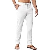 JWM Linen Dress Pants for Men Summer Casual Beach Lightweight Comfy Trousers Travel Vacasion Pants with Zipper Pocket 30" 32"