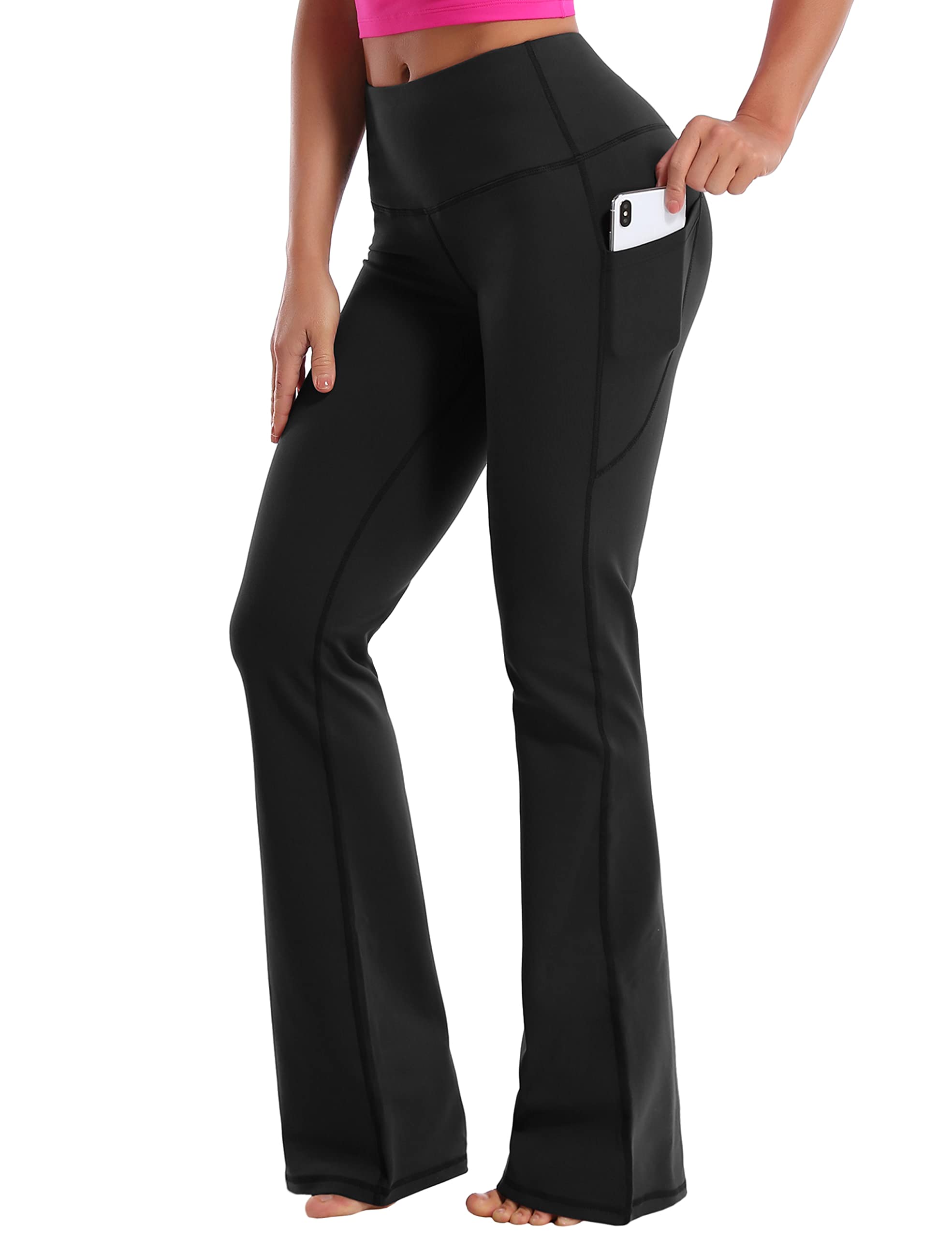 Photo 1 of BUBBLELIME 29"/31"/33"/35" 4 Styles Women's Bootcut Yoga Pants Tummy Control - Side Pockets_Black L_35" Inseam