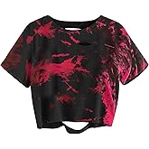Avanova Women Tie Dye Short Sleeve Oversized Ripped Top Distressed Crop Tee Shirt Tie Dye Red Small