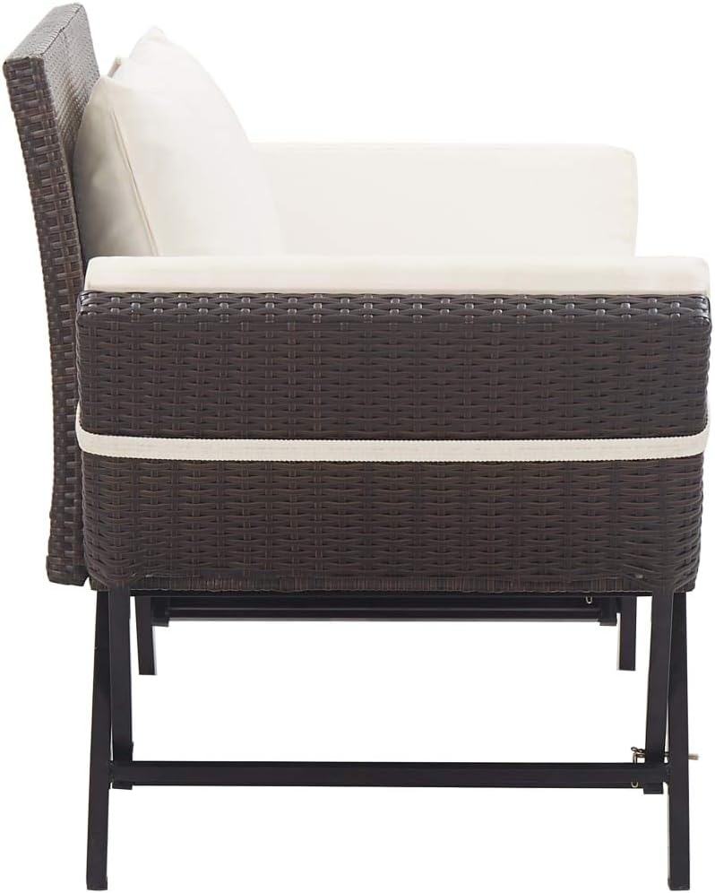 outdoor loveseat and ottoman on Amazon Com Unfade Memory Patio Bench Loveseat With Cushions Rattan 2 Person Seating Chair Convertible Daybed Brown Garden Outdoor