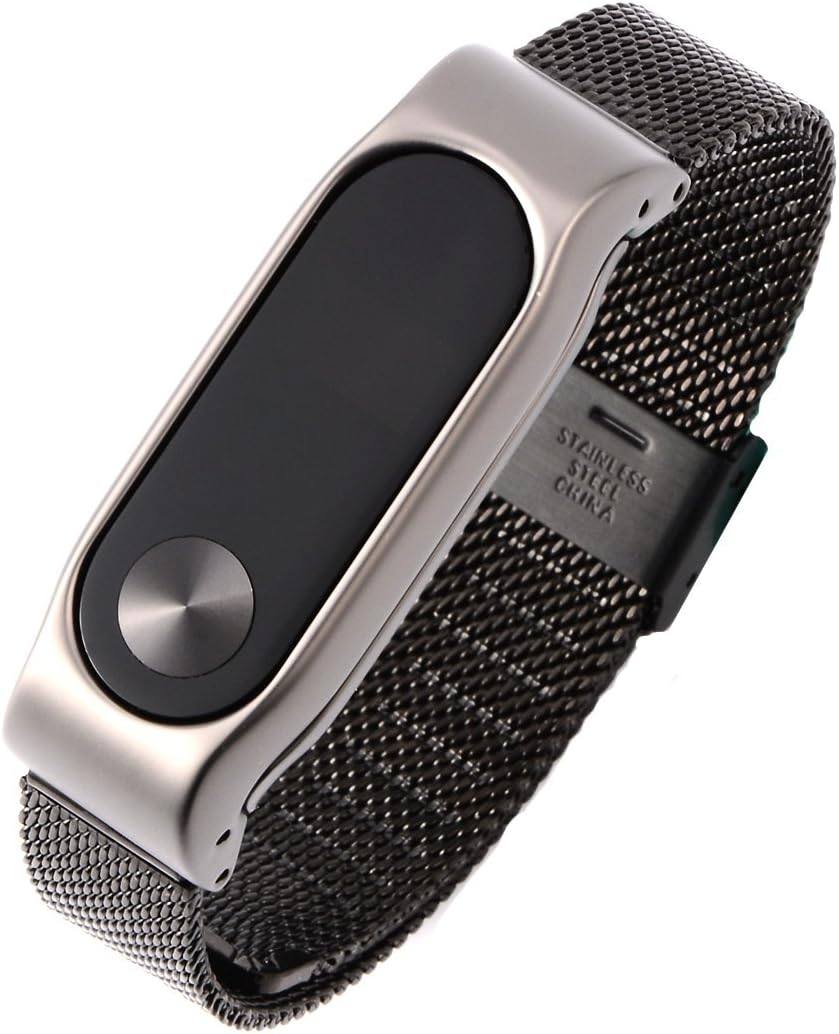 OLLIVAN Compatible with Xiaomi Mi Band 2 Straps Mi Fit Band 2 Stainless Steel Metal Wrist Strap Wristband Bracelet Replacement for Mi Band 2 Smart Miband (Black)