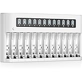 EBL AA AAA Battery Charger 12-Bay Independent LCD Charger for Ni-MH Ni-CD Rechargeable Batteries with Discharge Function