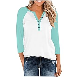 Henley Shirts for Women Y2K Contrast Color Block