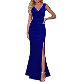 WOOSEA Women Sleeveless V Neck Split Evening Cocktail Long Dress