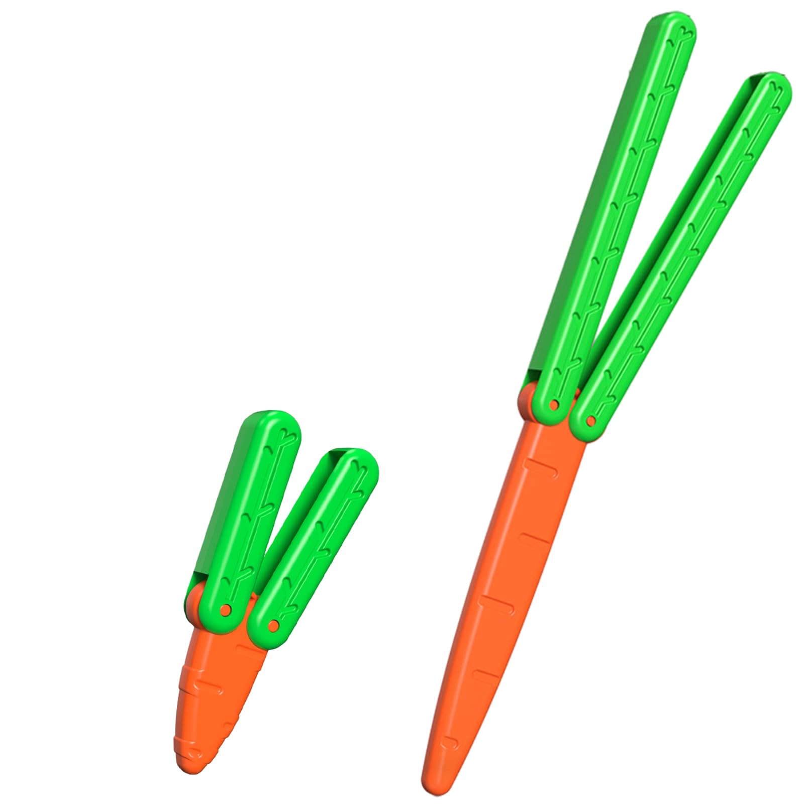 Photo 1 of FESVASDEE 2 Pcs Carrot Butterfly Knife - Stress Relief Fidget Toy with Decompression Features - 3D Printed Practice Prop EDC (Big + Small) Green