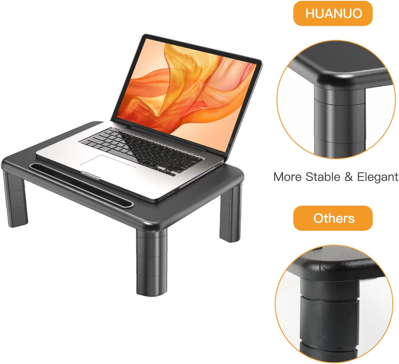 Monitor Stand Riser with Adjustable Height and Storage Organizer for Computer, Printer, Laptop, Desk with Tablet & Phone Holder, Cable Management Slot (Black, 1 Pack) : Office Products