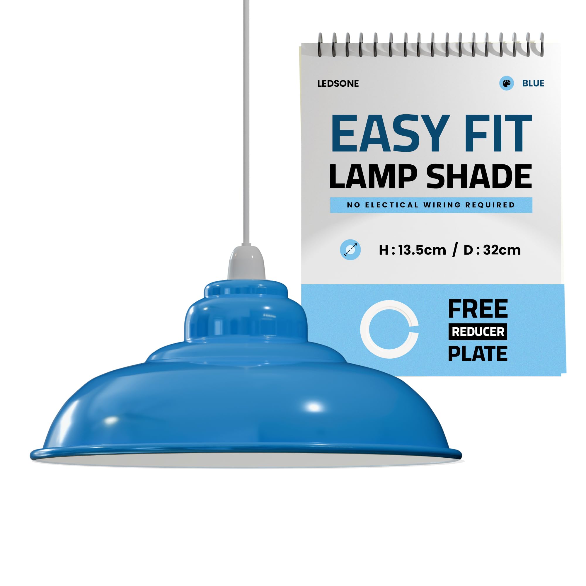 LEDSone Industrial Ceiling Pendant Light Shades, Retro Vintage Style Curvy Shaped Pendant Lamp Shade for Pendant Ceiling Lights (Semi Curvy Blue)