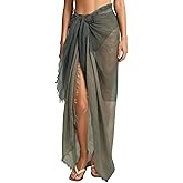 Women's Stylish Sheer Sarong Beach Bikini Bathing Suit Swimsuit Scarf Swimwear Cover-Up Pareo Wraps with Clasp