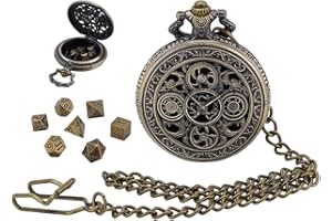 PH PandaHall DND Dice Set, Hollow Gear Watch Case 7pcs Mini Metal Dice with Pocket Watch Chain for Dungeons and Dragons, Role