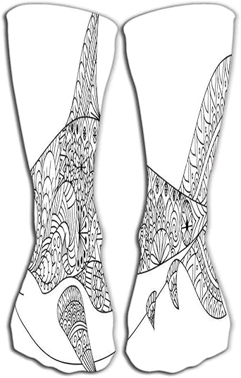 Amazon Com Print Knee High Socks Athletic Over The Calf Tube 19 7 50cm Shark Line Art Design Coloring Book Adult Design Other Decorations Nfor Clothing