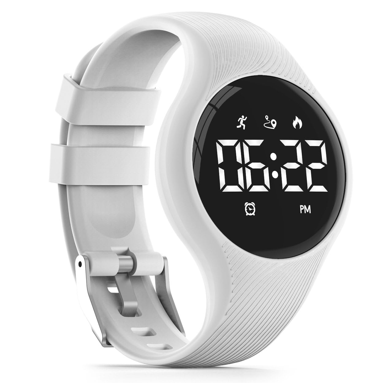 Focwony LED Digital Waterproof Pedometer Watch, Non-bluetooth Fitness Tracker, Step Counter, Distance, Vibrating alarm clock, Stopwatch, Great Gift for for Kids Childrens Teens Girls Boys (White)