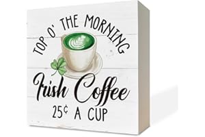 RAZPAH St. Patrick's Day Decor, Wooden Box Sign Desk Decor, White Wood Box Sign, Irish Coffee Sign, Kitchen Decor for Table Shelf, Farmhouse Decor for Irish Coffee Bar, Coffee Lover Home Decor