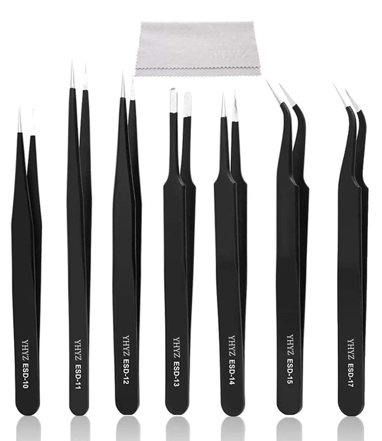 7PCS Precision Tweezers Set, Anti-Static Stainless Steel ESD Tweezers Set for Electronics, Sodlering, Jewelry, Craft, Laboratory Work, Hobby etc