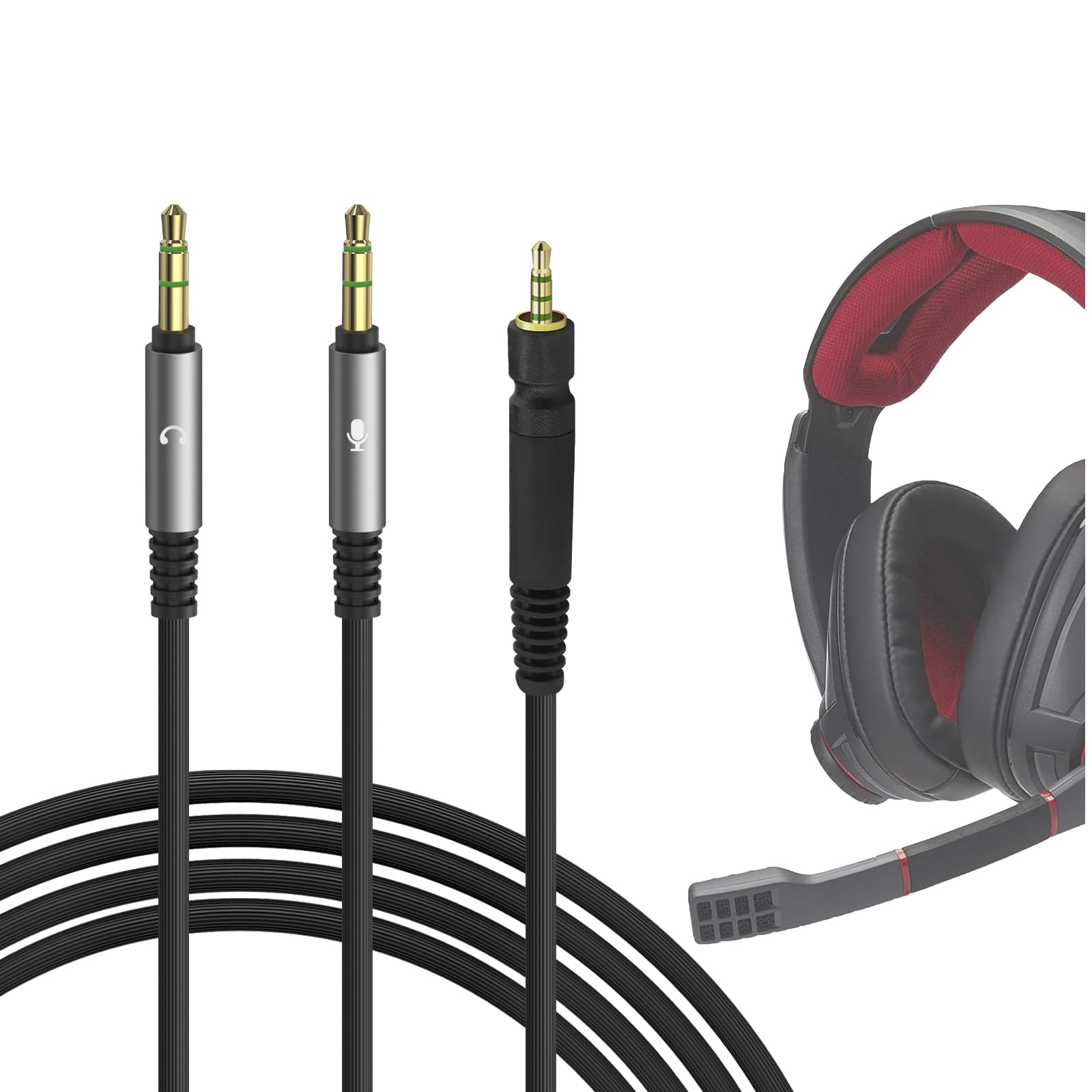 GEEKRIA Audio Cable Compatible with Sennheiser Game One, Game Zero, PC 373D, GSP 500, GSP 600 Headphones, Dual 3.5mm Y Splitter Adapter to 2.5mm Replacement Stereo Cord (5.6ft/1.7m)