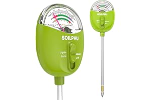 SOILPHU Soil pH Tester,4 in 1 Soil Moisture Meter,Soil Tester for Soil Moisture/PH Meter/Sunlight Intensity/Soil Fertility,Soil Test Kit for Garden,Lawns,Farm and Potted Plants, Flower In/Outdoor Use (Green)
