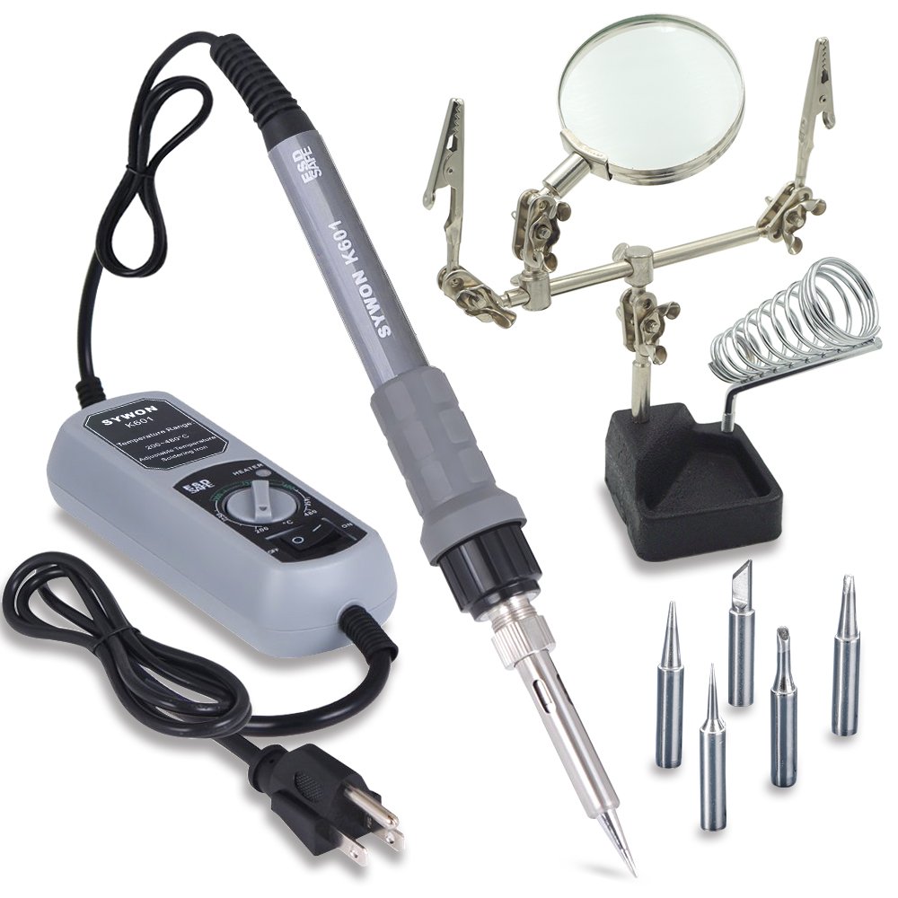 Sywon 60W ESD Soldering Iron Station Kit with Helping Hand Magnifying