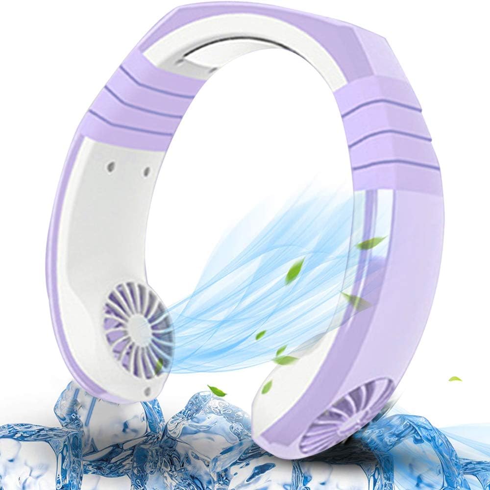 Peodelk Neck Fans-Hand Free Personal Fan,Physical Cooling Travel Fan,3 Air Modes Headphone Design Wearable Neckband Fan,Necklance Fan with USB Rechargeable 1800mAh Battery(Purple)