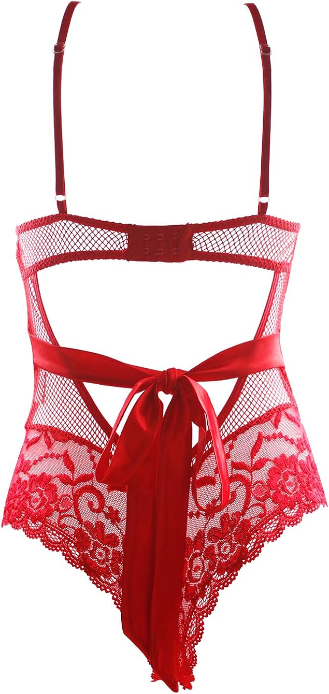 Garmol Women Lingerie One Piece Fishnet Teddy Lace Cups Bodysuit Mesh Babydoll at  Women’s Clothing store