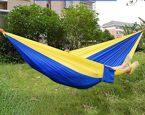Camping Hammock, Blackblume Hammock for 2 person Double Parachute Fabric of Nylon Outdoor Camping Travel Ultralight Backpack (Blue and yellow)