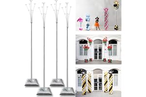 Decojoy 4 Set Balloon Stand Kit, 9 Feet Adjustable Balloon Arch for Floor, Ballon Column Tower with Weights Base and Pole, Metal Backdrop Stands for Parties, NO Need Helium Tank for Balloons